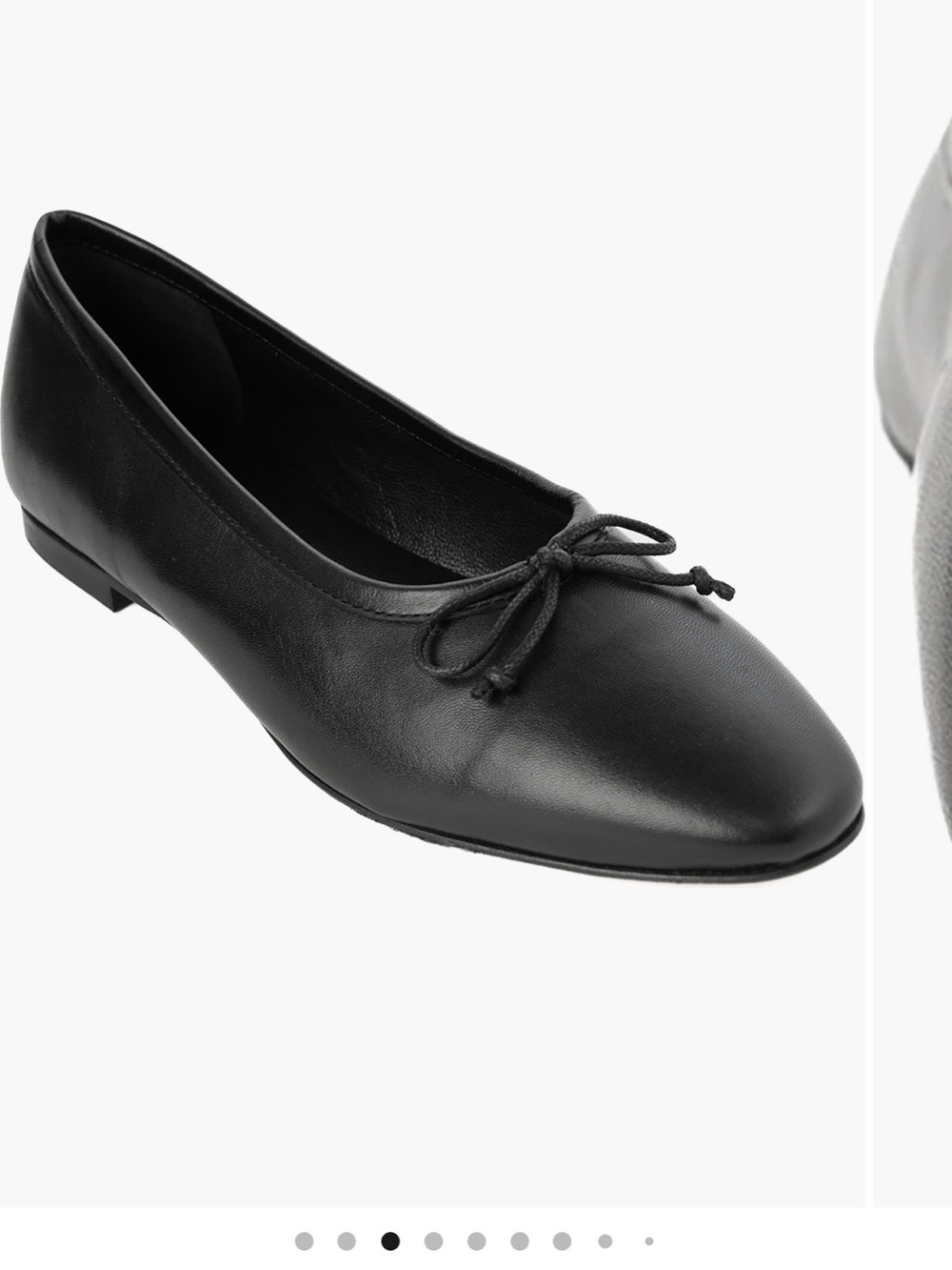 Women's Black Leather Ballet Flat with Tie Accent